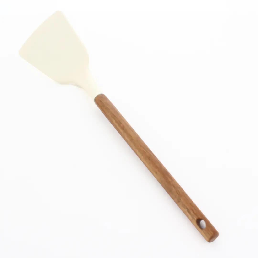 Akasya Naturel Saplı Düz Silikon Spatula