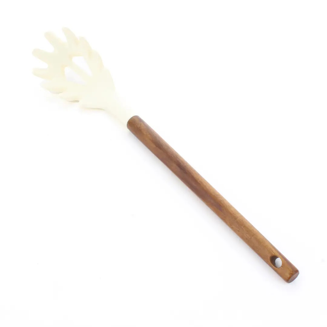 Acacia Naturel Handle Silicone Strainer