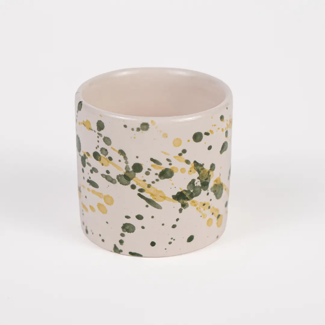 Small Colored Ceramic Espresso Cup - Bon Jour Sarı Yeşil Noktalı