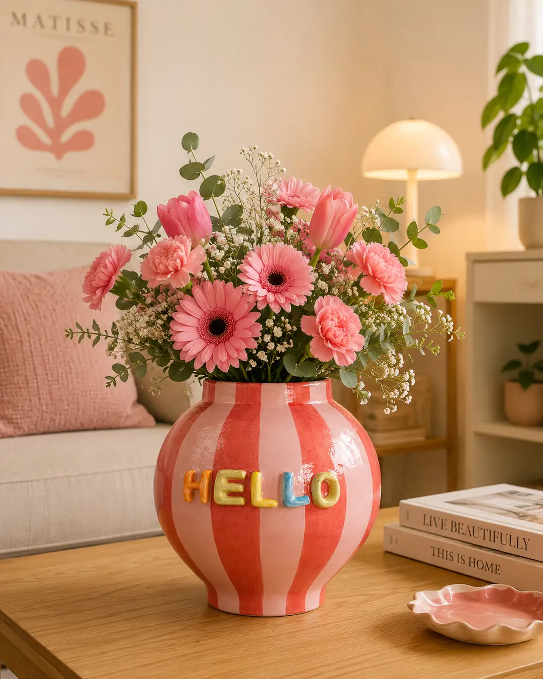 El Yapımı 'HELLO' Temalı Seramik Vazo