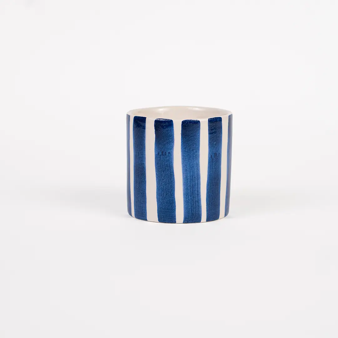 Small Colored Ceramic Espresso Cup - Bon Appe Tito Mavi Çizgili
