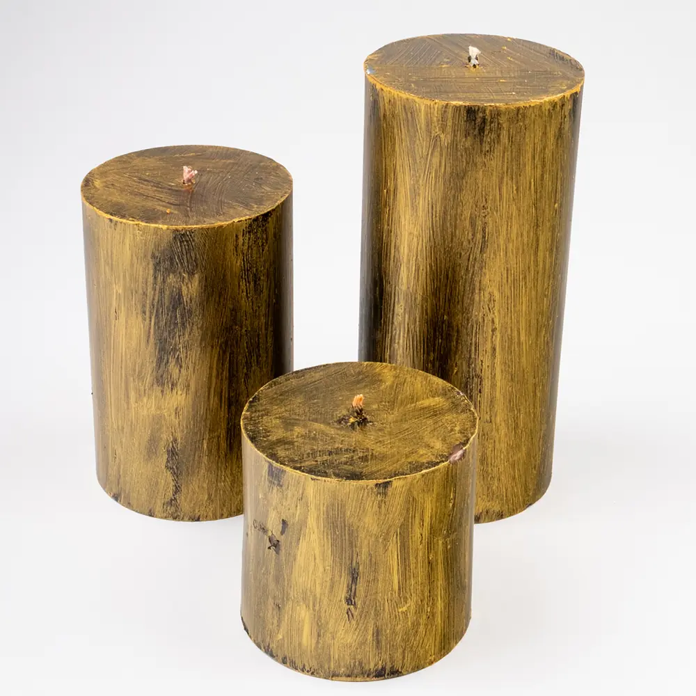 GlowStone 3-Piece Pillar Candle Set - wooden