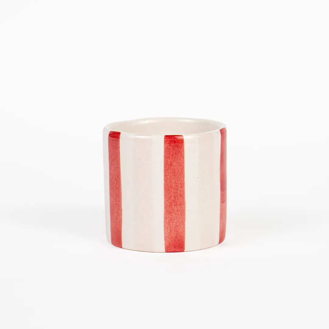 Small Colored Ceramic Espresso Cup - Bon Jour Kırmızı Çizgili